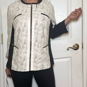 GERRY WEBER SPORT ACTIVEWEAR TEXTURED ZIP PANEL JACKET WHITE BLACK 16 XL
